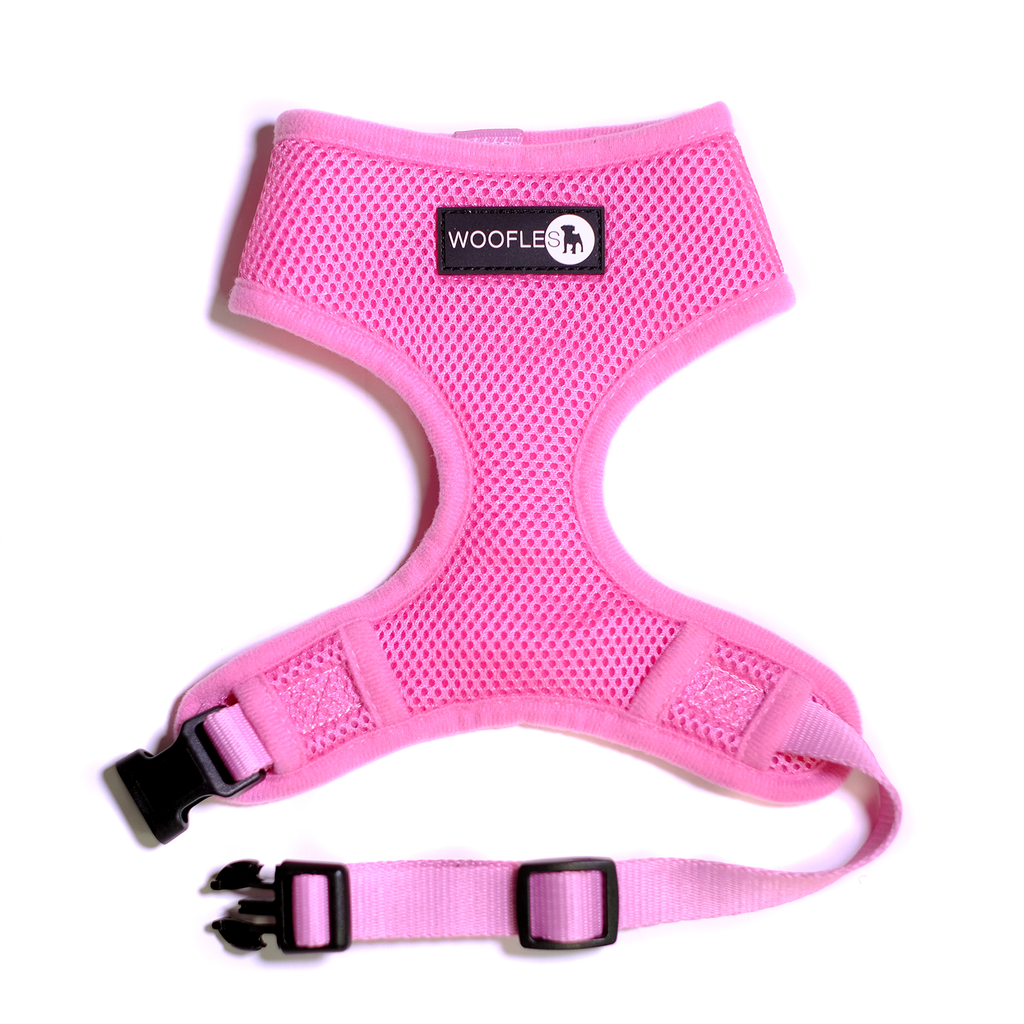 Front of Woofles Dual AirMesh Dog Harness Pink